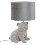 Picture of Vintage Bulldog Bedside Grey Velvet Lamp with Drum Lampshade for Bedrooms, Living Rooms