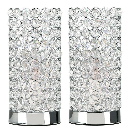 Picture of Set of Elegant Crystal Touch Table Lamp 23CM Tall Bedside with LED Bulbs