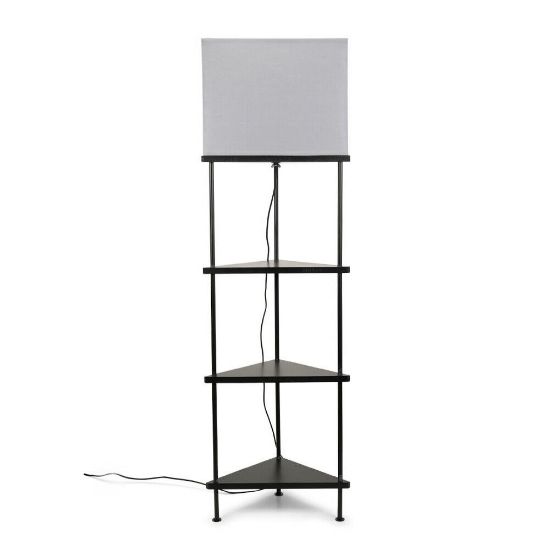 Picture of Contemporary Floor Lamp with 3 Built-in Shelves, Light Grey Lampshade for Stylish Lounge Lighting