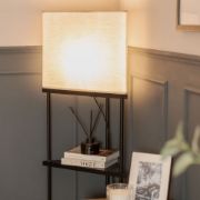 Picture of Contemporary Floor Lamp with 3 Built-in Shelves, Light Grey Lampshade for Stylish Lounge Lighting