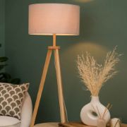 Picture of Wooden Tripod Floor Lamp with Integrated Shelf and LED Bulb