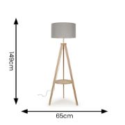 Picture of Wooden Tripod Floor Lamp with Integrated Shelf and LED Bulb