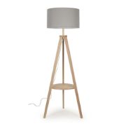 Picture of Wooden Tripod Floor Lamp with Integrated Shelf and LED Bulb