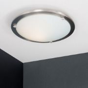 Picture of Flush Ceiling Light Fixture with Brushed Chrome Finish, Glass Shade, and LED Bulb