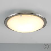 Picture of Flush Ceiling Light Fixture with Brushed Chrome Finish, Glass Shade, and LED Bulb