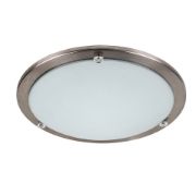 Picture of Flush Ceiling Light Fixture with Brushed Chrome Finish, Glass Shade, and LED Bulb