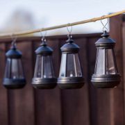 Picture of Set of Four Solar-Powered Hanging Lanterns: Outdoor Garden Decor with LED Lights