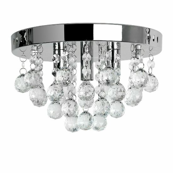 Picture of Modern Chrome & Crystal Flush Ceiling Light with Acrylic Jewel Droplets and LED