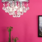 Picture of Modern Chrome & Crystal Flush Ceiling Light with Acrylic Jewel Droplets and LED