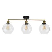 Picture of Metal Ceiling Light Fitting Clear Glass Globe Shades Industrial 3 Way Lighting