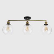 Picture of Metal Ceiling Light Fitting Clear Glass Globe Shades Industrial 3 Way Lighting