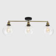 Picture of Metal Ceiling Light Fitting Clear Glass Globe Shades Industrial 3 Way Lighting