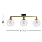 Picture of Metal Ceiling Light Fitting Clear Glass Globe Shades Industrial 3 Way Lighting