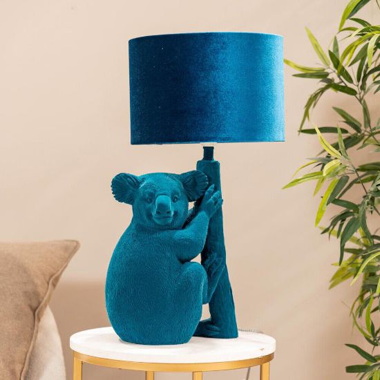 Picture of Teal Velvet Koala Table Lamp Bedroom Living Room Light Animal Lighting LED Bulb