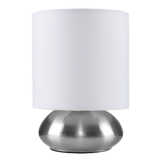 Picture of Bedside Touch Table Lamp Chrome 21.5CM Tall Lights Fabric Shades LED Bulb