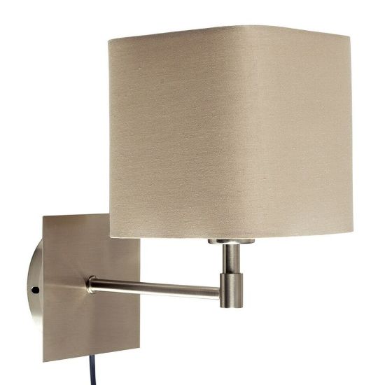 Picture of Square Fabric Lampshades: Stylish Hotel Design Bedside Lights with Plug-In Wall Fitting