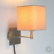 Picture of Square Fabric Lampshades: Stylish Hotel Design Bedside Lights with Plug-In Wall Fitting