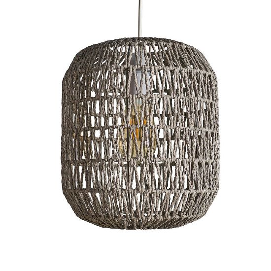 Picture of Grey Rope Pendant Lampshade with Natural Light Effect: Effortless Installation for LED Bulb