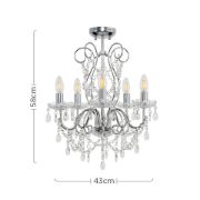 Picture of 5 Way Crystal Chandelier Chrome Ceiling Light Genuine K5 Glass Jewels LED Bulbs