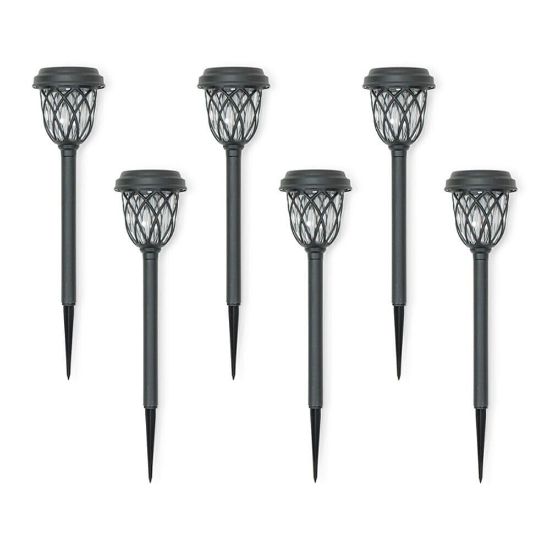 Picture of Pack of 6 Solar Stake Lights Black Diamond Ground Spikes Garden Path Outdoor