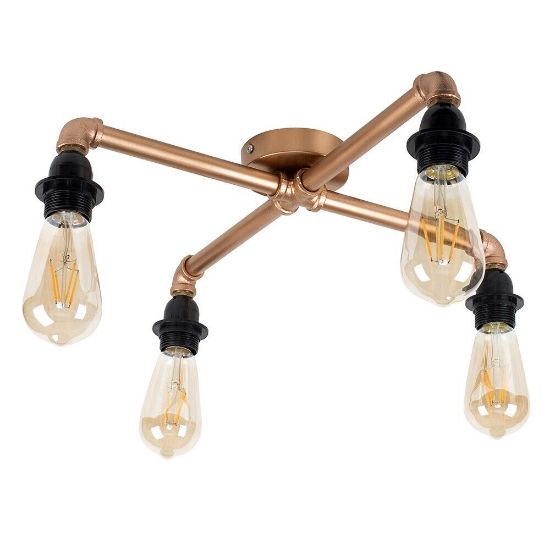 Picture of Industrial Pipe Ceiling Light Fitting Copper Flush 4 Way Living Room Lighting