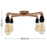 Picture of Industrial Pipe Ceiling Light Fitting Copper Flush 4 Way Living Room Lighting