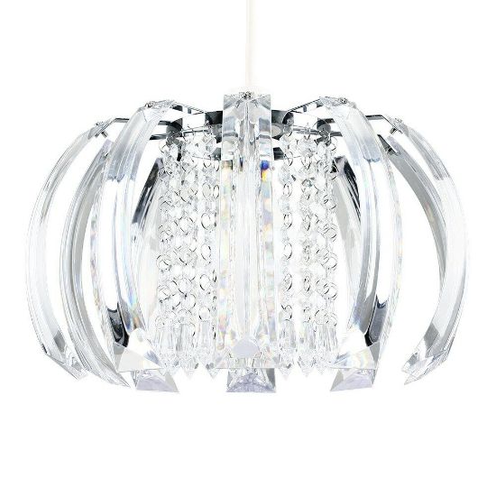 Picture of Ceiling Light Shade Chrome Pendant Clear Jewel Beads Lampshade Living Room