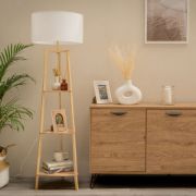 Picture of 3-Tier Wooden Floor Lamp with Shelf: Illuminate Your Living Space with Style and Storage