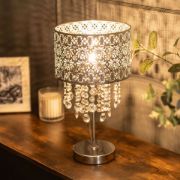 Picture of Acrylic Jewel Bead Droplet Table Lamp Drum Lampshade Bedside Light Silver Gold