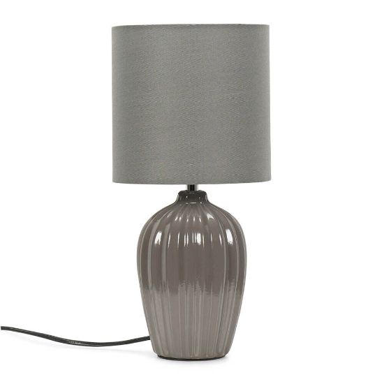 Picture of Classic Ceramic Base Table Lamp with Fluted Design, Fabric Lampshade, and LED Bulb