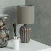 Picture of Classic Ceramic Base Table Lamp with Fluted Design, Fabric Lampshade, and LED Bulb