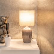 Picture of Classic Ceramic Base Table Lamp with Fluted Design, Fabric Lampshade, and LED Bulb