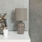 Picture of Classic Ceramic Base Table Lamp with Fluted Design, Fabric Lampshade, and LED Bulb