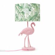 Picture of Pink Velvet Flamingo Table Lamp with Tropical Palm Leaf Shade and LED Bulb