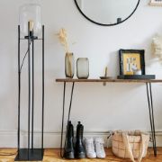 Picture of Black Metal Floor Lamp with Glass Capsule Lampshade and LED Bulb for Living Room