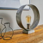 Picture of Industrial Living Room Bedroom Light with Gunmetal Circular Table Lamp Base and LED Bulb