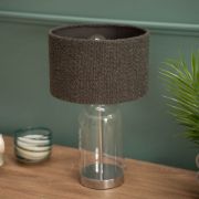 Picture of Chrome-based Glass Table Lamp with Boucle Lampshade Ideal for Living Rooms and Bedrooms