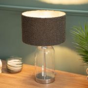 Picture of Chrome-based Glass Table Lamp with Boucle Lampshade Ideal for Living Rooms and Bedrooms