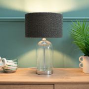 Picture of Chrome-based Glass Table Lamp with Boucle Lampshade Ideal for Living Rooms and Bedrooms