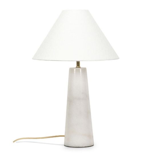 Picture of White Marble Base Table Lamp with Tapered Linen Lampshade for Living Room or Bedroom