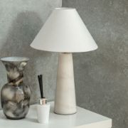 Picture of White Marble Base Table Lamp with Tapered Linen Lampshade for Living Room or Bedroom