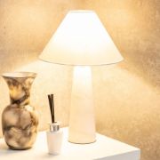 Picture of White Marble Base Table Lamp with Tapered Linen Lampshade for Living Room or Bedroom