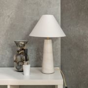 Picture of White Marble Base Table Lamp with Tapered Linen Lampshade for Living Room or Bedroom