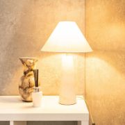 Picture of White Marble Base Table Lamp with Tapered Linen Lampshade for Living Room or Bedroom