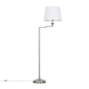 Picture of Modern Brushed Chrome Floor Lamp with Adjustable Swing Arm and Beige Tapered Shade