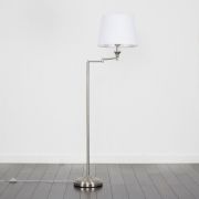 Picture of Modern Brushed Chrome Floor Lamp with Adjustable Swing Arm and Beige Tapered Shade