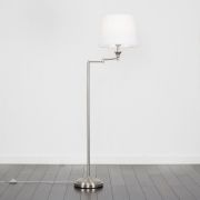 Picture of Modern Brushed Chrome Floor Lamp with Adjustable Swing Arm and Beige Tapered Shade