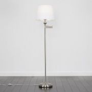 Picture of Modern Brushed Chrome Floor Lamp with Adjustable Swing Arm and Beige Tapered Shade