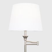 Picture of Modern Brushed Chrome Floor Lamp with Adjustable Swing Arm and Beige Tapered Shade