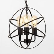 Picture of Large Retro LED Filament Light Fixture with Black Metal Atom Design